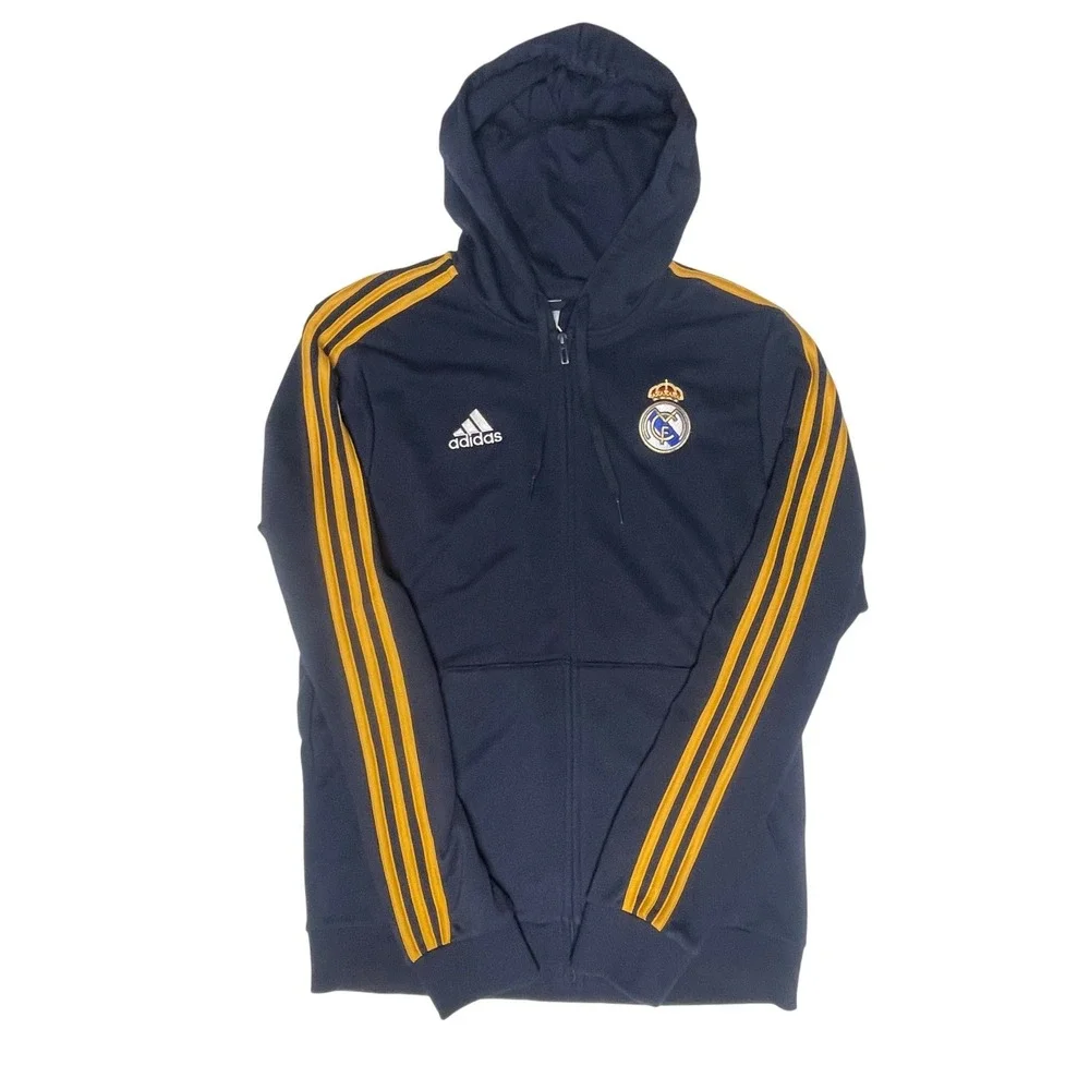 Adidas Embroidered Madrid Real DNA Full Zip Navy Hooded Sweatshirt Men's Medium